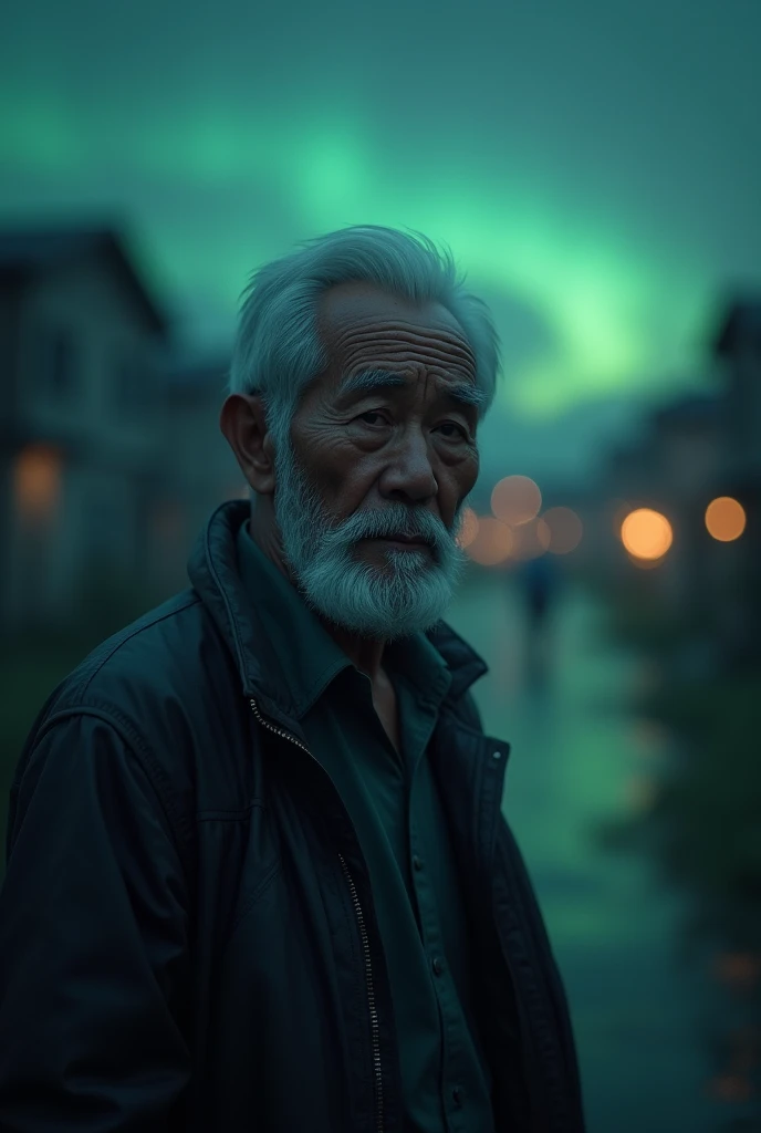 3d Animation an A 70-year-old indonesian grandfather walking on a night，White beard and white eyebrows，Ultra-detailed detailing，Highlight the atmosphere of despair and loneliness，Ultra-realistic seniors，Aging on the face is vividly depicted，Age spots，Real wrinkles，Extreme light and shadow，Aurora chase，Extremely strong reflected light，Extreme ambient light，Hyper-realistic，tmasterpiece，Night of heavy，（Extremely complex eye details:1.3）His face was filled with sadness and sadness1.2，loking to the camera（ultra-realistic realism:1.3）rendering by octane，CGSociety trends，8K，HighestQuali，（Black pupil 1.1）