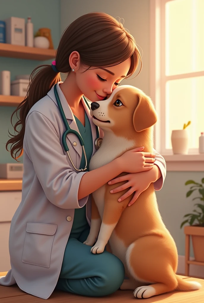 Human hugging dog pic with veterinary doctor 