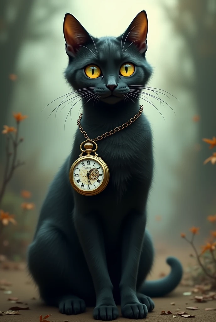 A black cat wearing a watch on its arm
