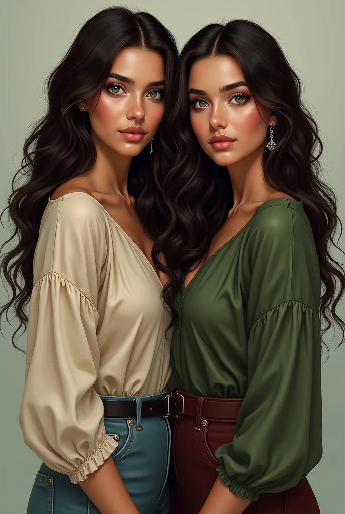 2 Algerian woman dark green eyes wavy hair normal height full body