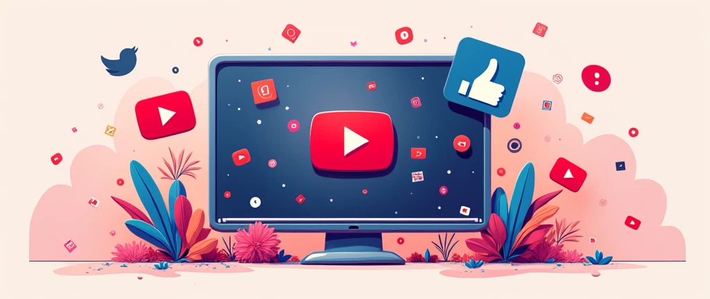youtube video player mockup, ramdomly likes logos, ramdomly subscribe logos, ramdomly youtube logos, digital painting concept art, playful and dynamic in composition