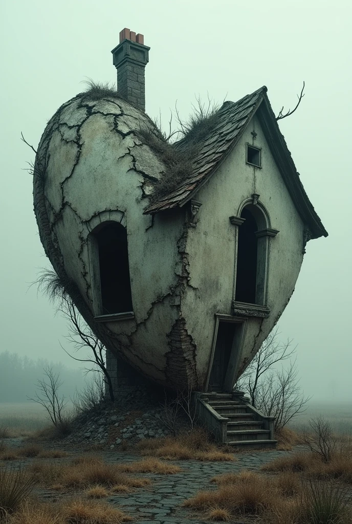 A deteriorating heart in the shape of a house