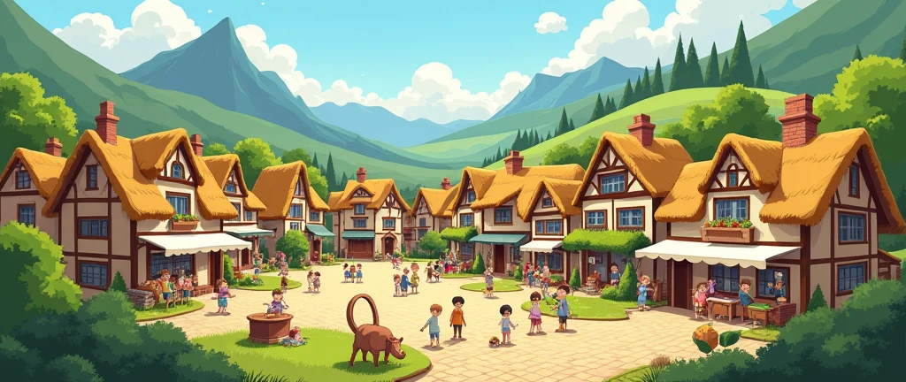 A small village in 2d animation