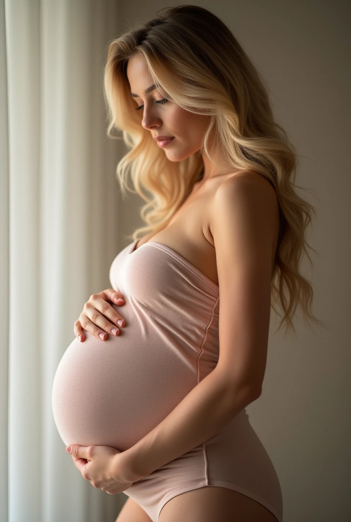 7 months pregnant blonde woman