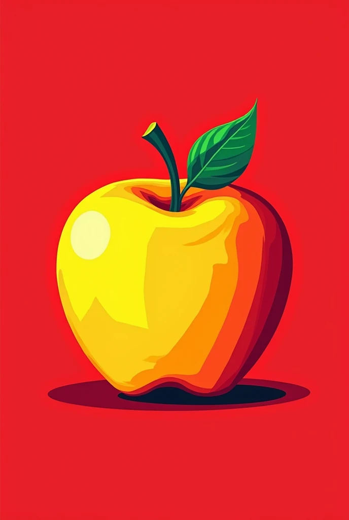 A pop-style apple。The background is red。