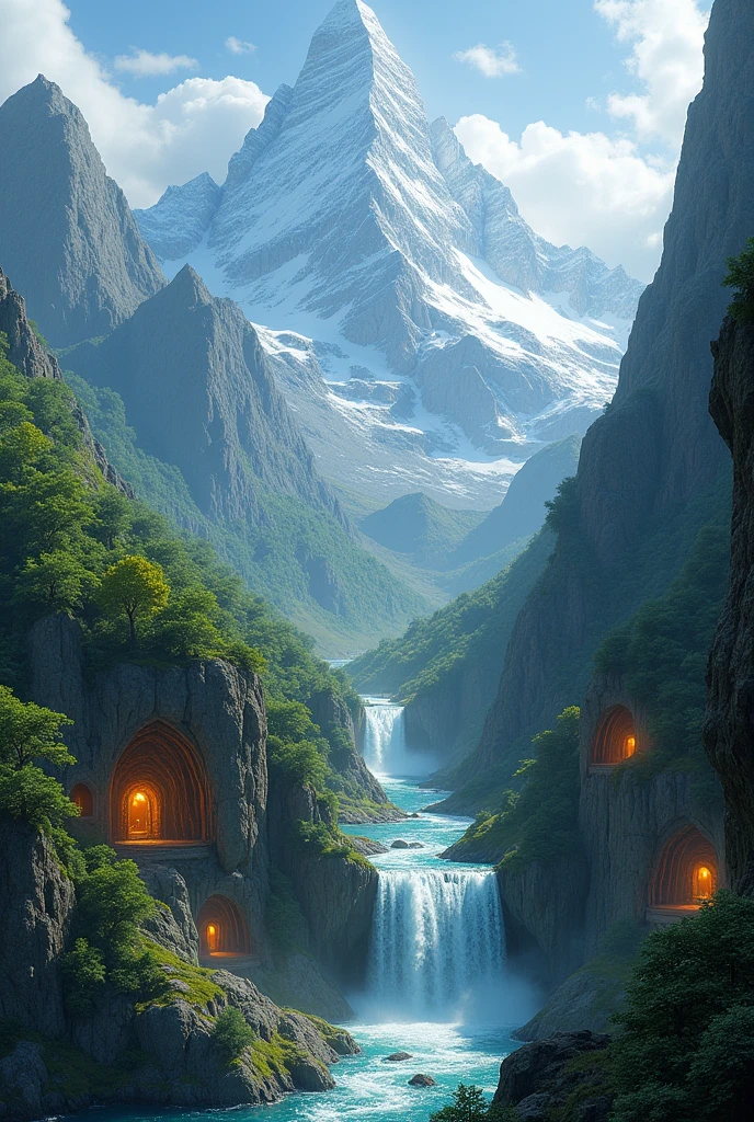 Snow-capped peaks, cascading waterfalls, emerald valleys, and hidden medieval-era caves glow with the heat of the dwarven forges below.