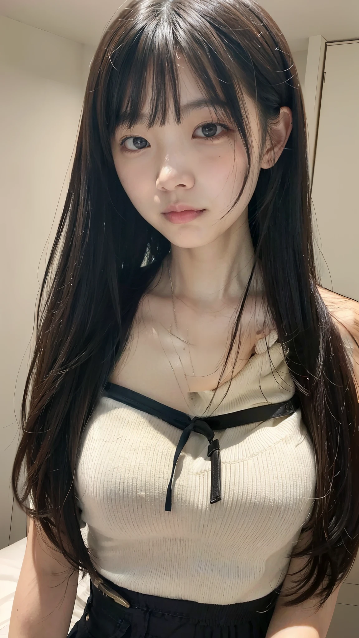 One person, solo, Long Hair, chest, 大きなchest, Cinematography, ribbon, Dutch Angle, Blushing, 大きなchest, 大きなchest, 大きなchest, 大きなchest, 大きなchest, 大きなchest, Long Hair, Black Hair, Bangs, masterpiece, Gaze, chest, 