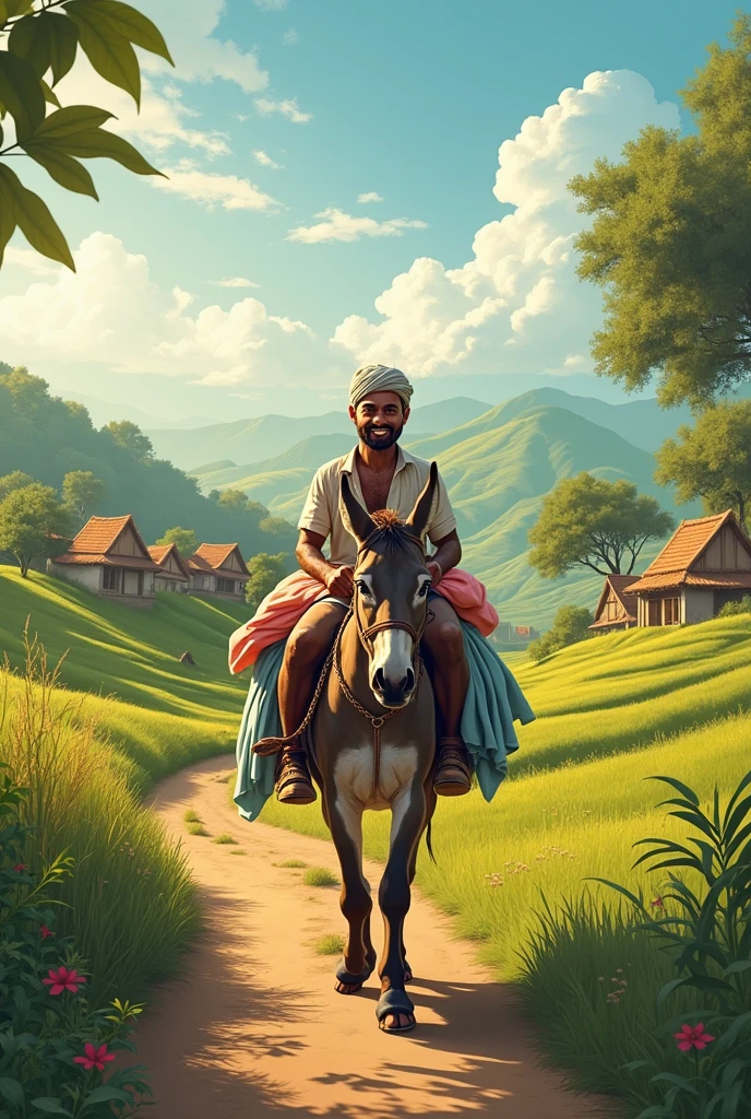 Scene 1: Gaon ka Dhobi aur Uska Gadha
Ek gaon ka nazara, jahan ek dhobi apne gadhe par shaher se kapde la raha hai. Dhobi khoosh mizaj nazar aa raha hai lekin gadha thaka hua aur kamzor hai, uski haddiyan nazar aa rahi hain.