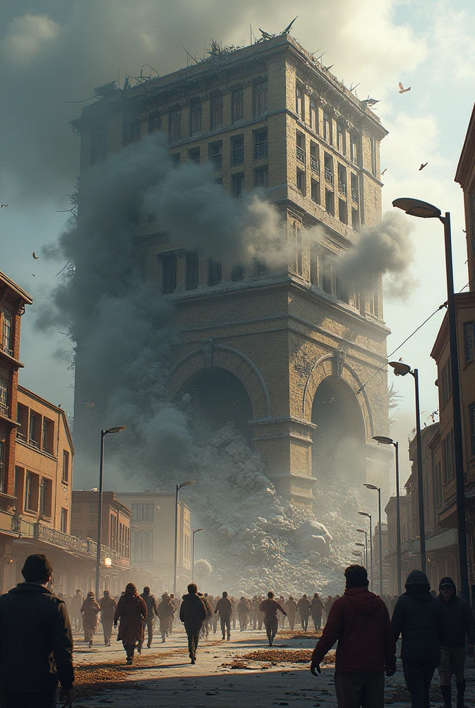 Create an illustration of a building collapse 