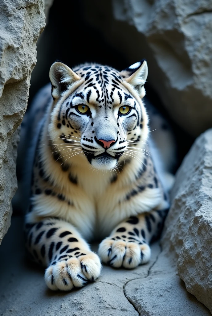 A Rare Snow Leopard Camouflaged Among the Rocks**: Photograph the elusive snow leopard in its natural habitat, blending in with the rocky terrain, showcasing its incredible camouflage abilities and the challenge of spotting such a rare creature.