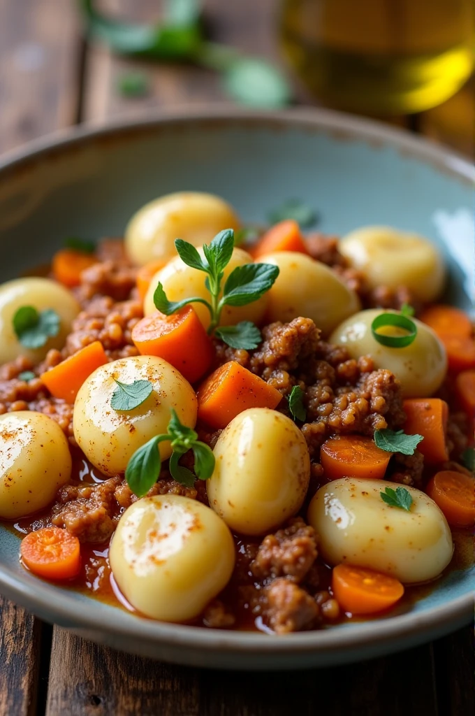 Gnocchi with minced meat and carrot, that looks healthy 
