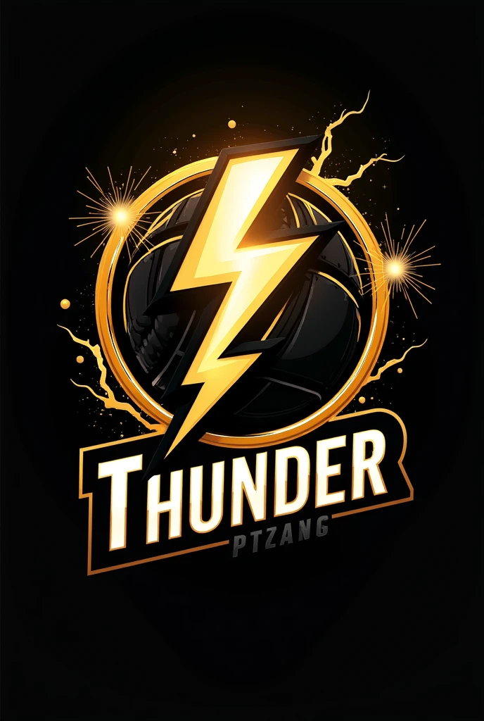 Give me a logo for tshirt where it should resume thunder,cricket and colour are black and golden Witb thunder written on it