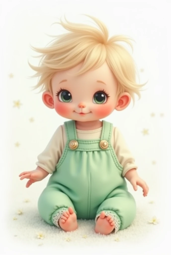 baby, in pastel green outfit with white background