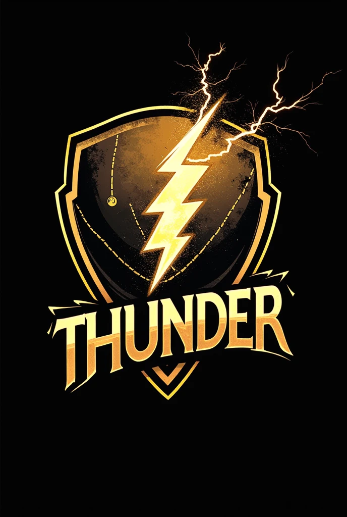 Give me a logo for tshirt where it should resume thunder,cricket and colour are black and golden Witb thunder written on it