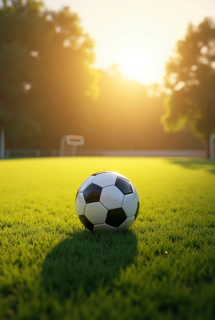 Football turf with football laying in sunlight view without any players