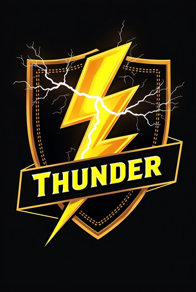 Give me a logo for tshirt where it should resume thunder,cricket and colour are black and golden Witb thunder written on it