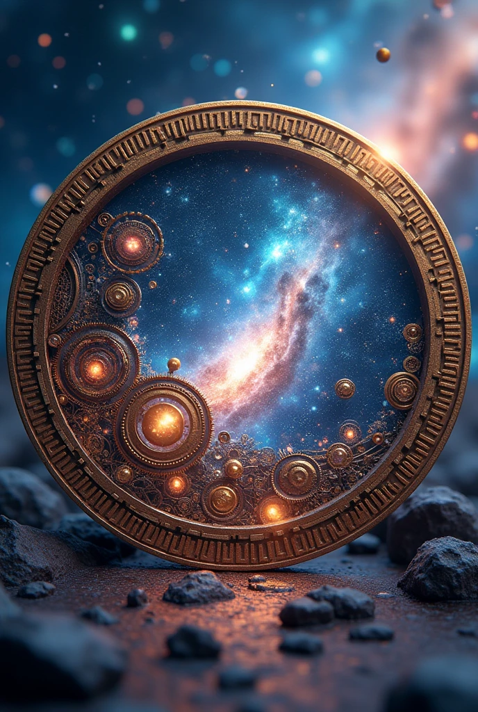 Inside a coin 🎮, and galaxy is background.