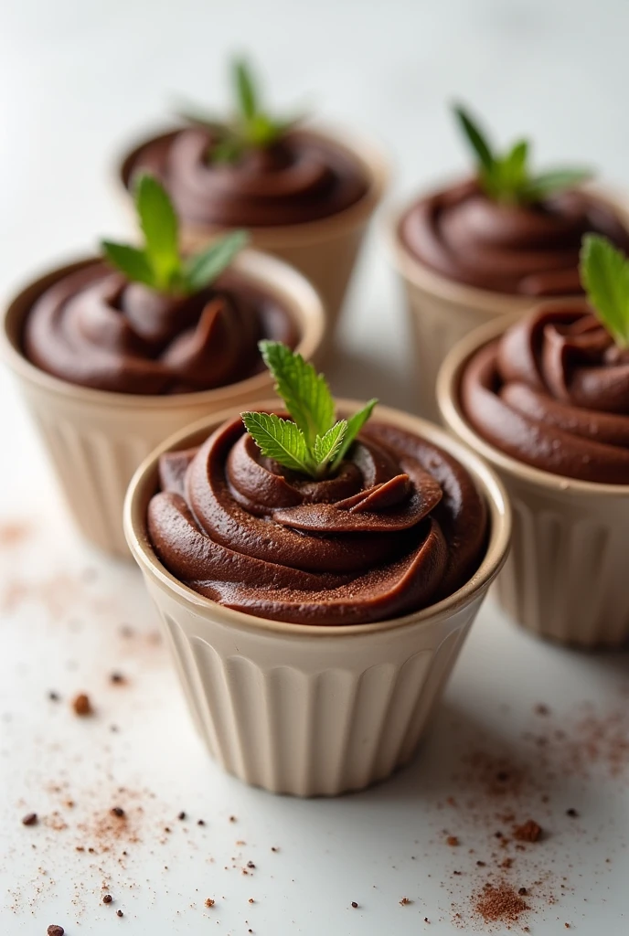 small pots of homemade dark chocolate mousse
