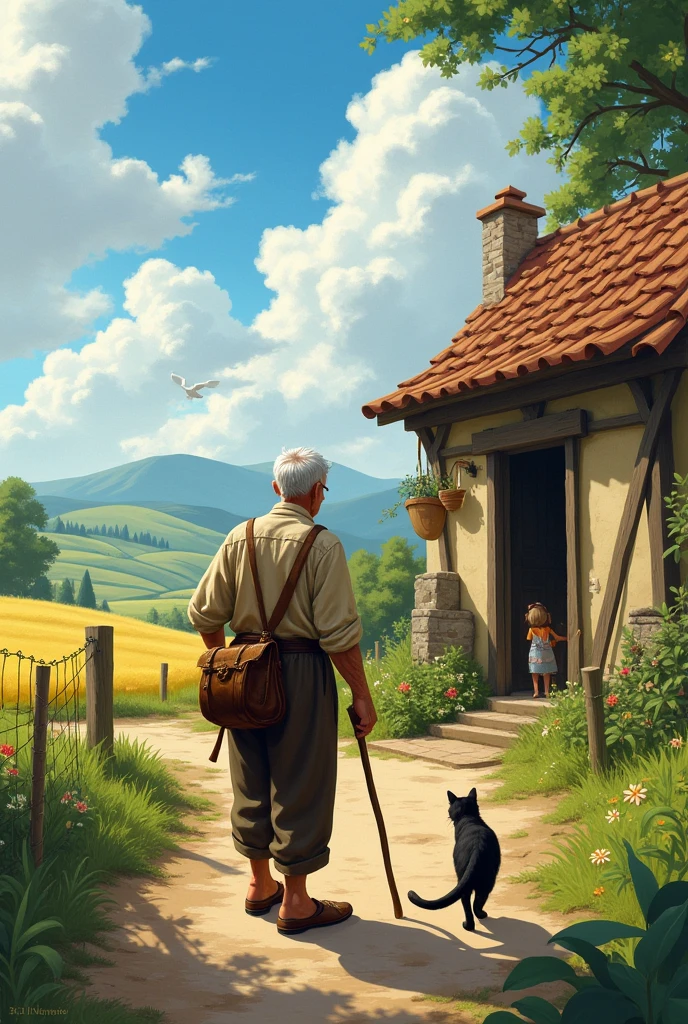 The farmer going to market living only his wife alone with cat to home 
