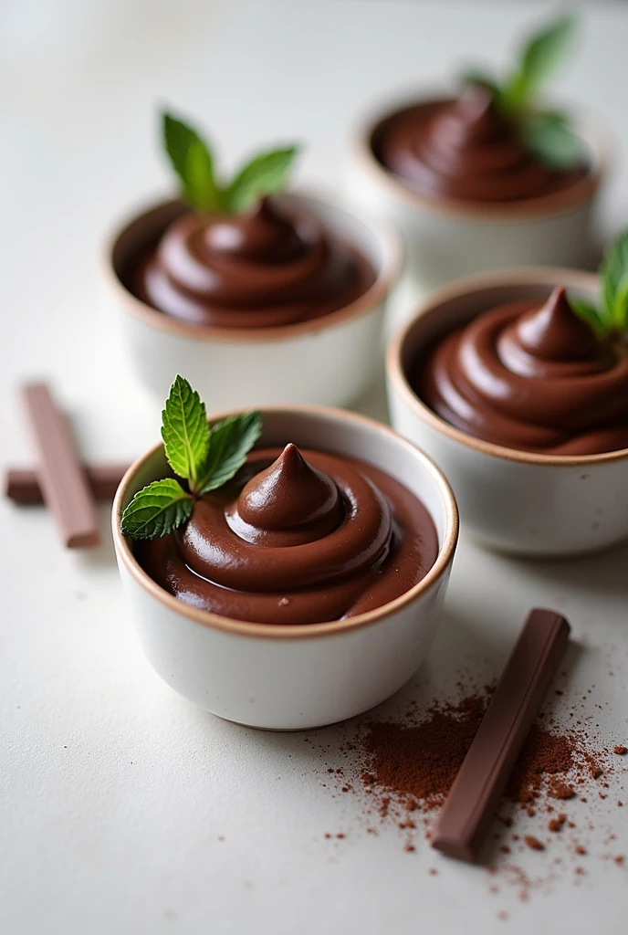 small pots of homemade dark chocolate mousse