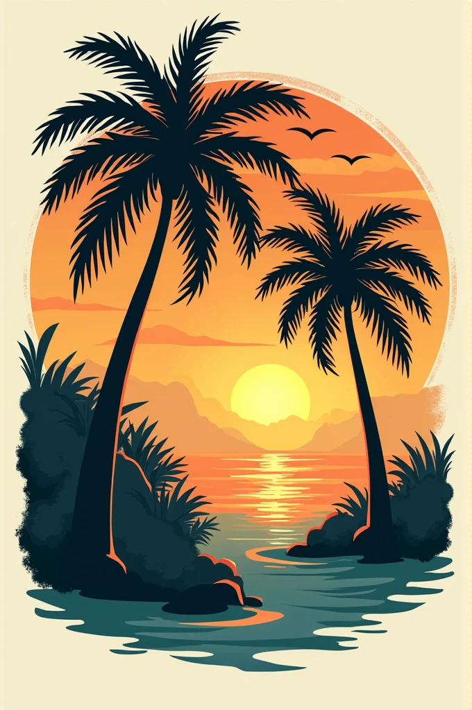 Konkani style logo with coconut trees and sunset