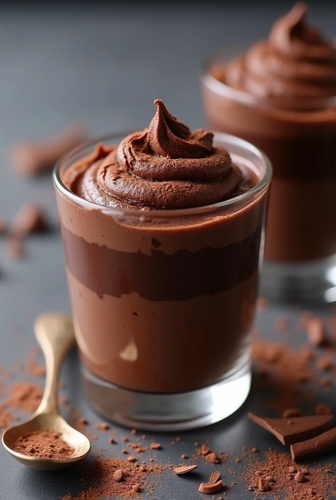 homemade dark chocolate mousse in a glass