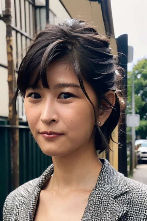 Highest quality,masterpiece,Ultra-high resolution,(Realistic:1.4),One person,Modest,The body is slim,Back Alleys of Japan,Dynamic pose,Face close-up,Medium chest,