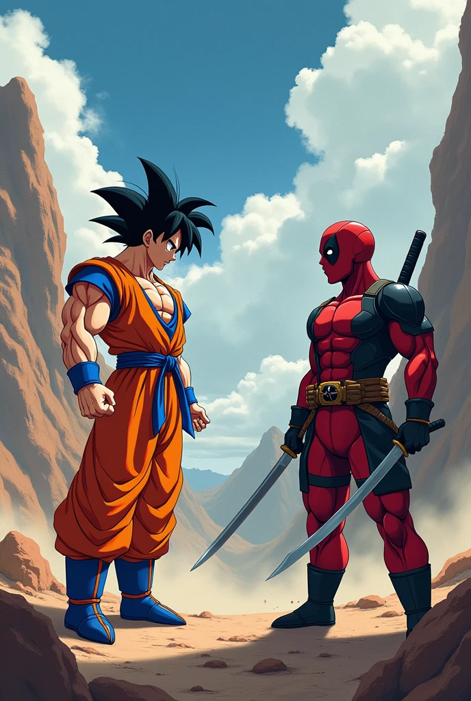 Goku and Dead Pool Fighting