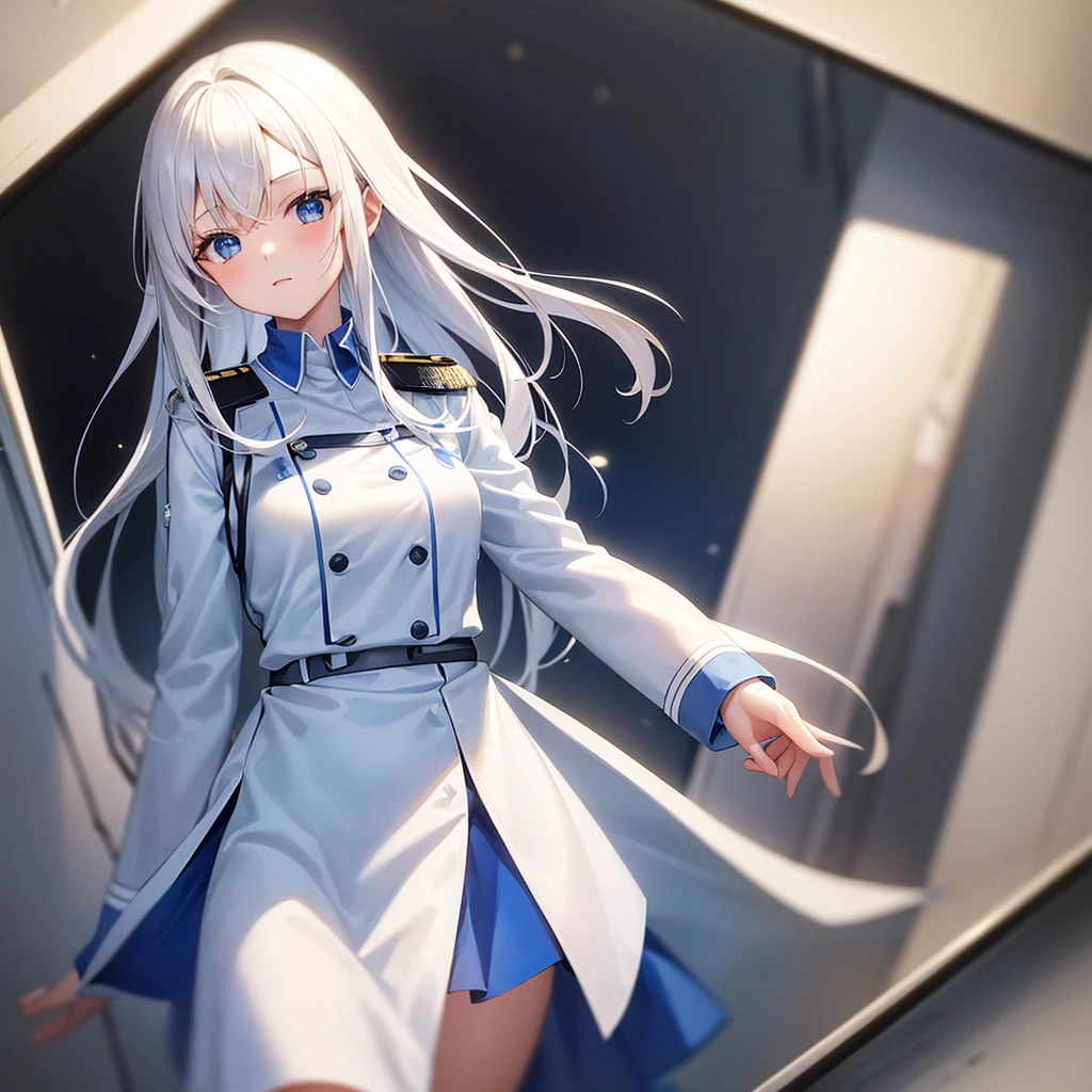 girl in white and blue uniform