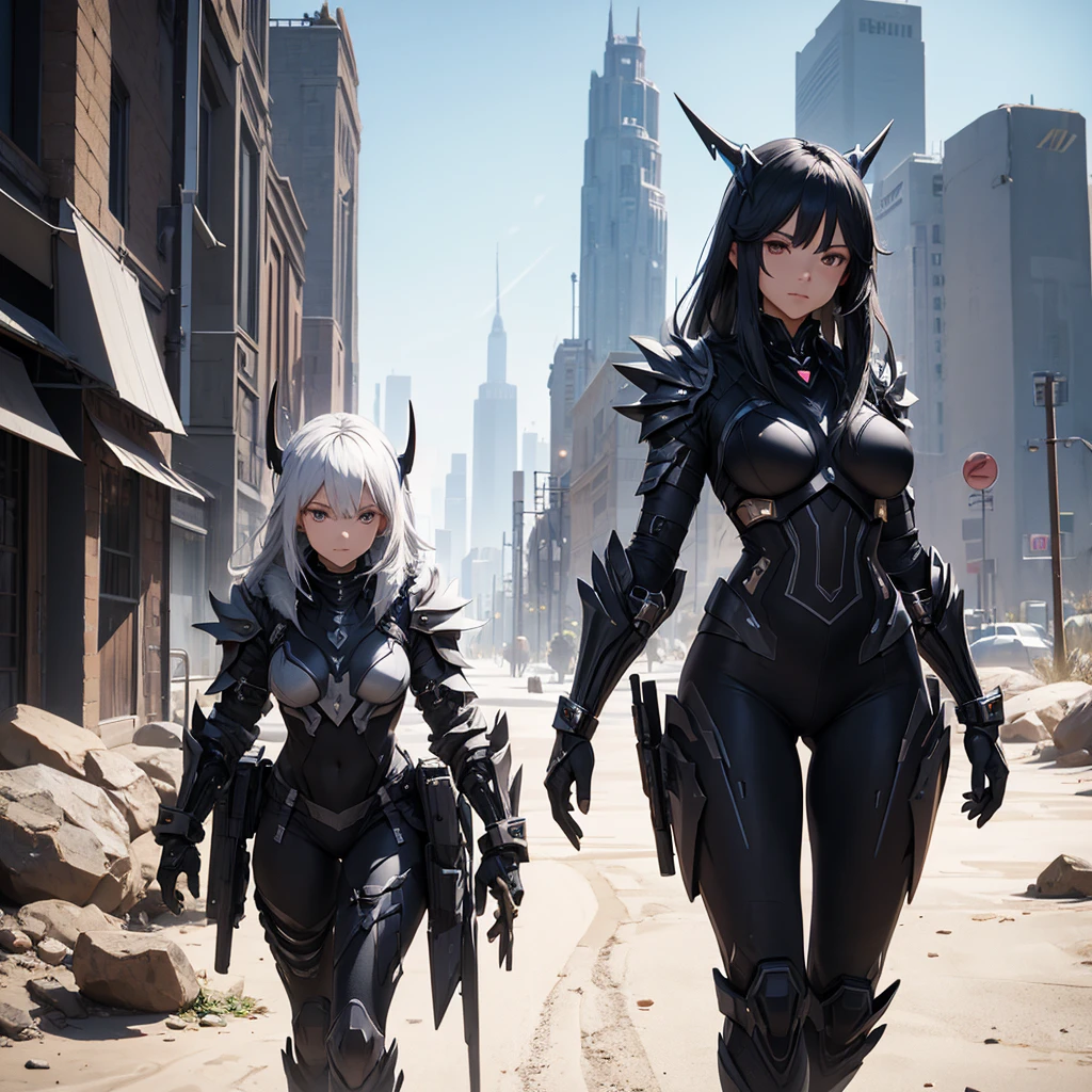 Make character alone. futurist. black futuristic armor. besides having futuristic horns. It should be in a desert setting.