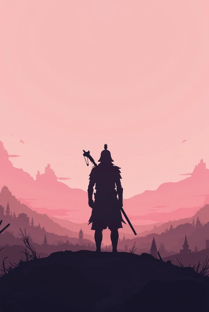 A soldier shadow standing on the kurukshetra war and light pink colour sky