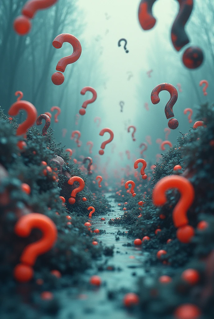 The photo shows only question marks, many question marks.