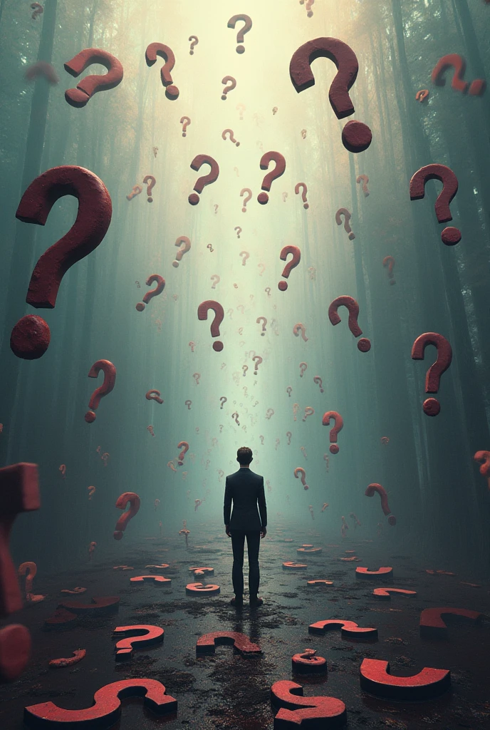 The photo shows only question marks, many question marks.