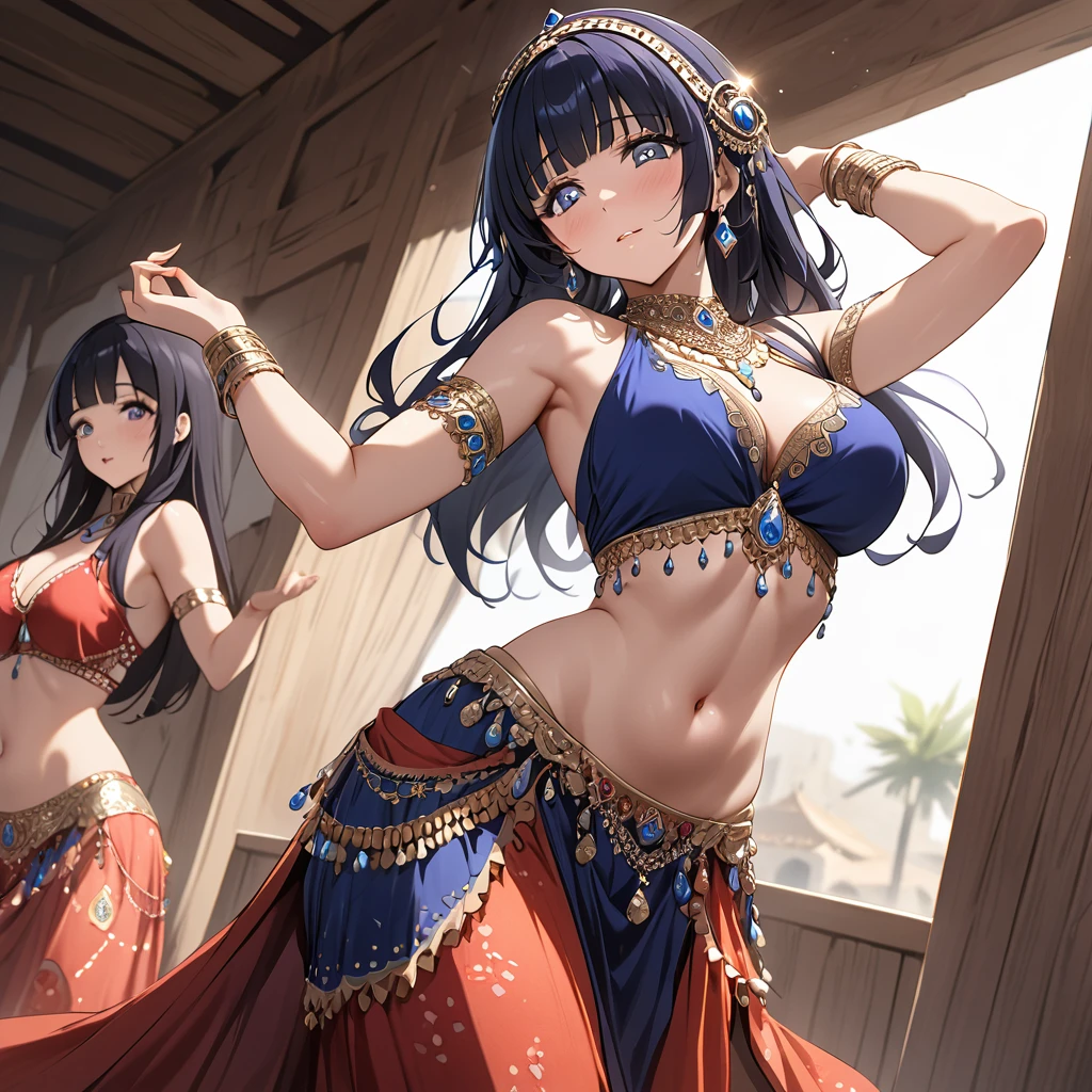 ((Highest quality)), ((masterpiece)), (detailed), （Perfect Face）、The woman is Reika Aoki with semi-long hair、A woman is dancing Turkish belly dance in a Turkish belly dance dress in Turkey