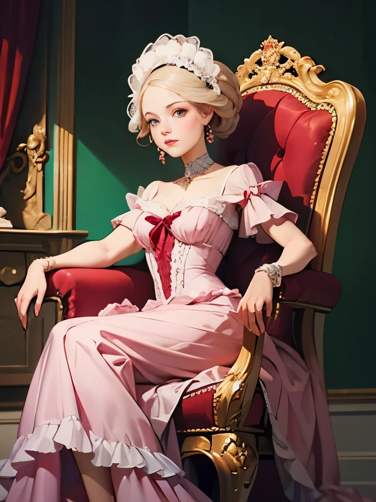 arafed woman in a pink dress sitting on a chair, rococo dress, dress in the style of rococo, rococo queen, 1 7 th century duchess, marie antoinette, rococo fashion, # rococo, 1 8 th century style, inspired by Jean-François de Troy, historical baroque dress, rococo style portrait