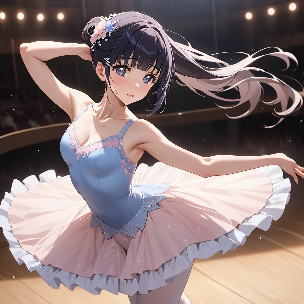 ((Highest quality)), ((masterpiece)), (detailed), (Perfect Face)、The woman is Reika Aoki with semi-long hair、A woman is dancing ballet attractively in a beautiful ballet costume at the ballet venue.