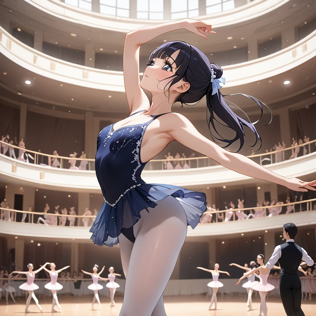 ((Highest quality)), ((masterpiece)), (detailed), （Perfect Face）、The woman is Reika Aoki with semi-long hair、A woman is dancing ballet attractively in a beautiful ballet costume at the ballet venue.