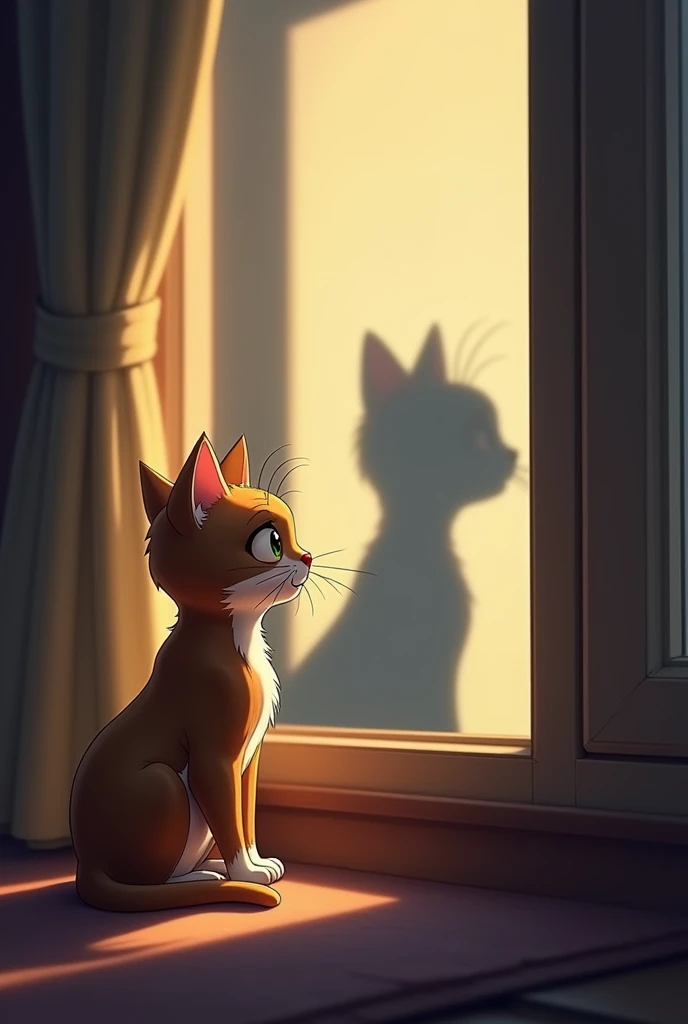 Cat see persons shadow into window