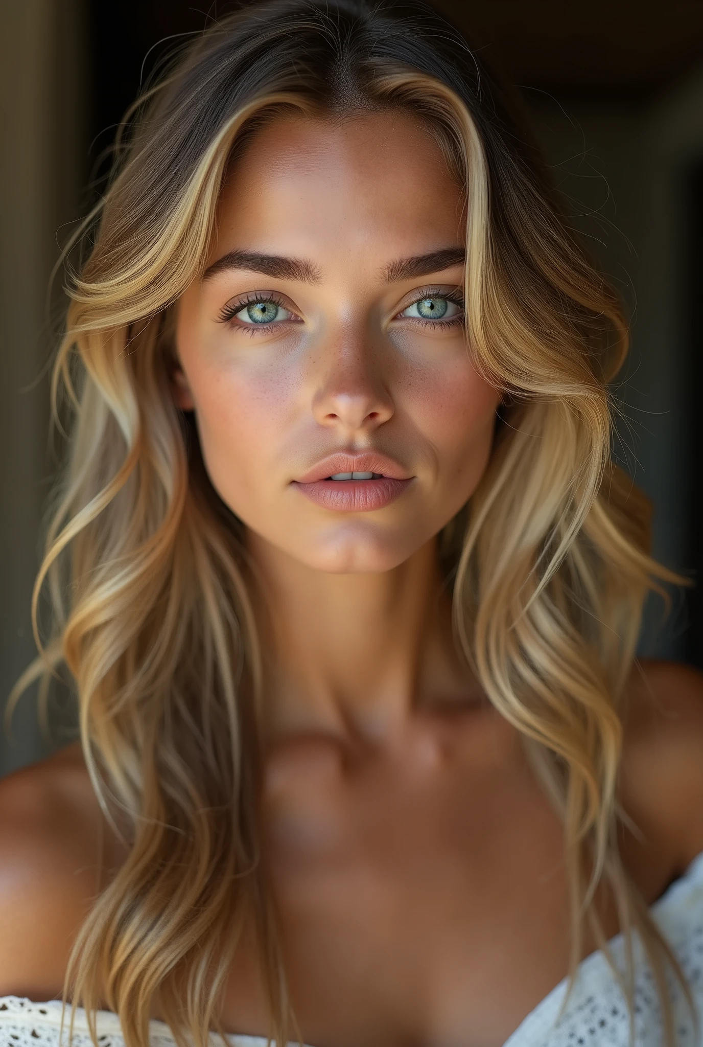Femme roumaine 25 ans cheveux blond long ondules yeux bleu foncee mate de peau
