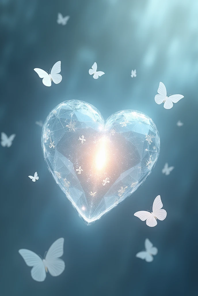 Vital organ crystal heart with white butterflies around it
