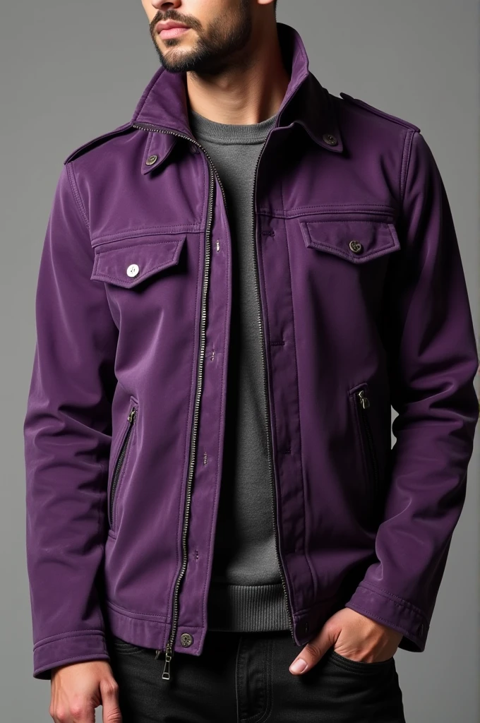 A world' s masterpiece jacket with six zipper for men in suede material in purple colour 