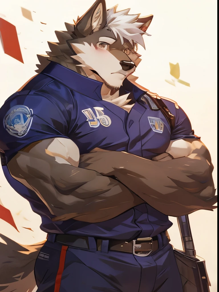 juvenile，Wolf，Furry ears，Brown eyes，Sexy，Baseball in hand，strong，Abdominal muscles，White hair，shy
