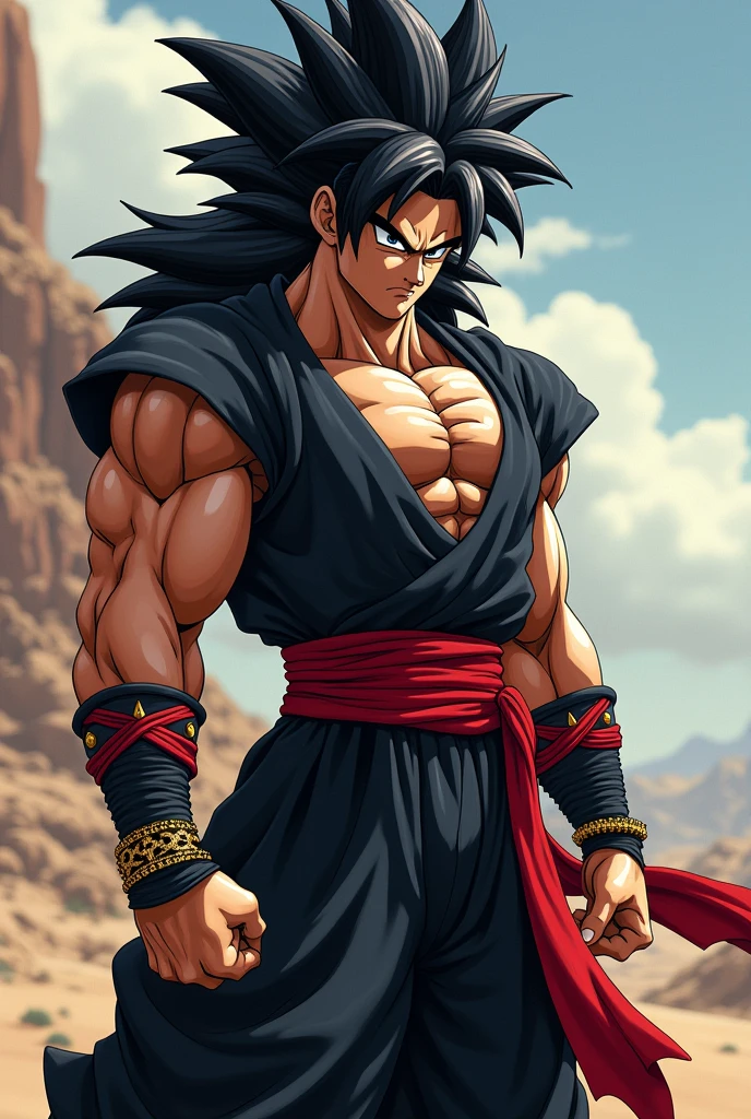 Create the Saiyan with the black clothes, bracelets and the red belt