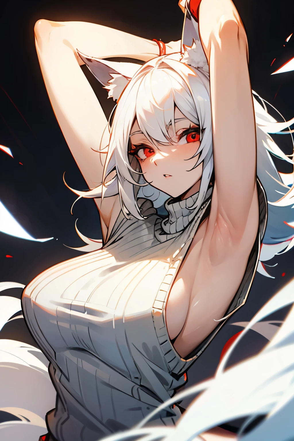 ((slim body, pubic hair, nude natural tits)), (best quality, high-res, ultra-detailed, anime style, warm), ((kitsune girl, white kitsune, white hair, yellow eyes, smug eyes, evil smile, slightly smiling, smoky eyes makeup, goth makeup)), (Japanese temple night interior, foggy dark forest), sexy shot, (nsfw), white kitsune girl, dark anime forest, black tails, retro anime art, blushing, dusk, black choker, portrait