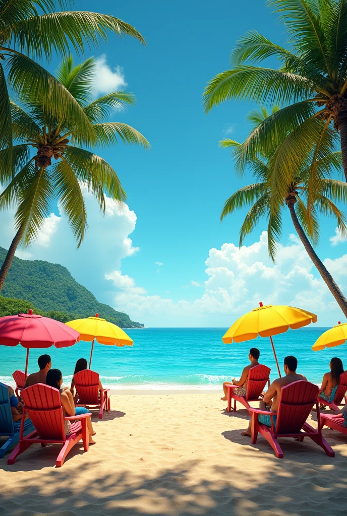 Canavieras beach Brazil with people chairs 
