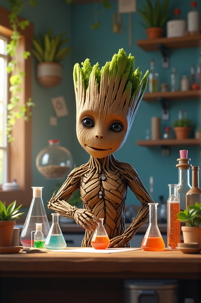 Mr Groot has become a scientist with a mean face