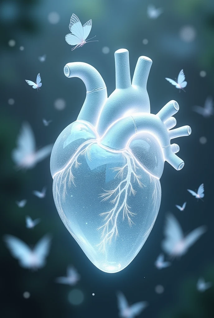 Crystal heart organ with white butterflies around it