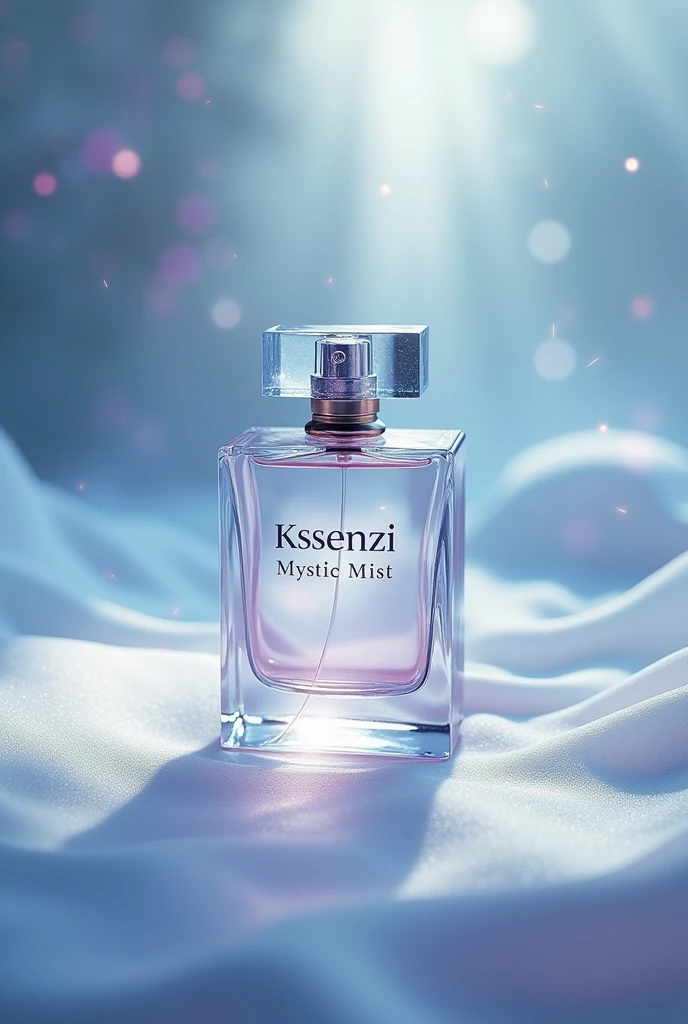 Can you make a Front/Cover page of a perfume with luxurious bottle, can you add a logo too the name of the logo is "kssenzi Mystic Mist'