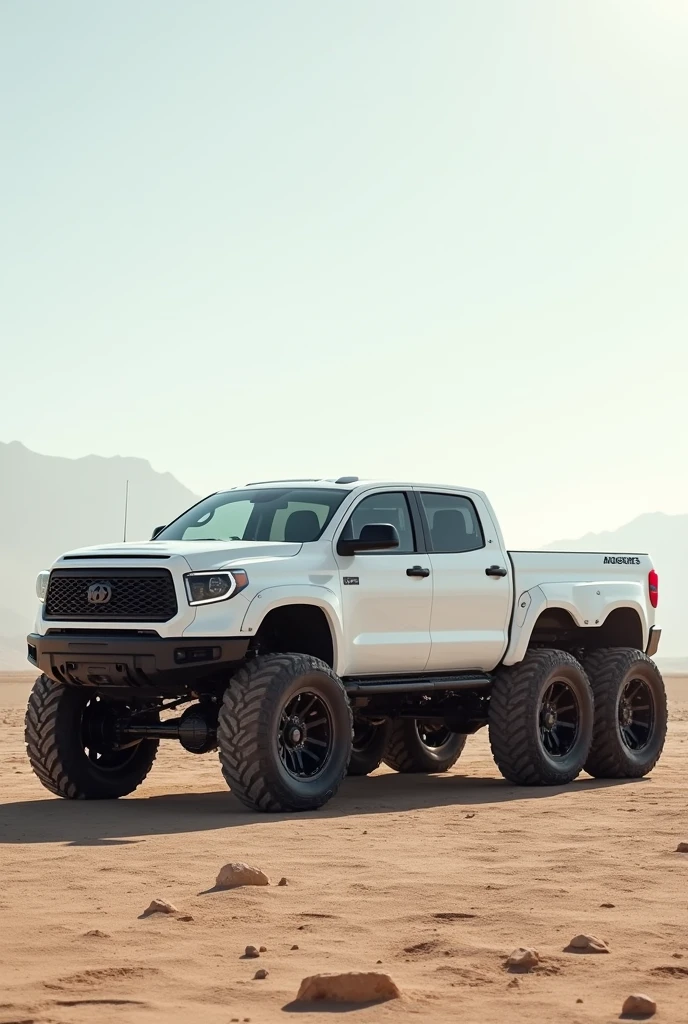 Low sided 6-wheel pickup truck in white
