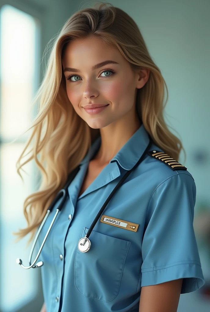 Pretty blonde in sexy vet outfit
